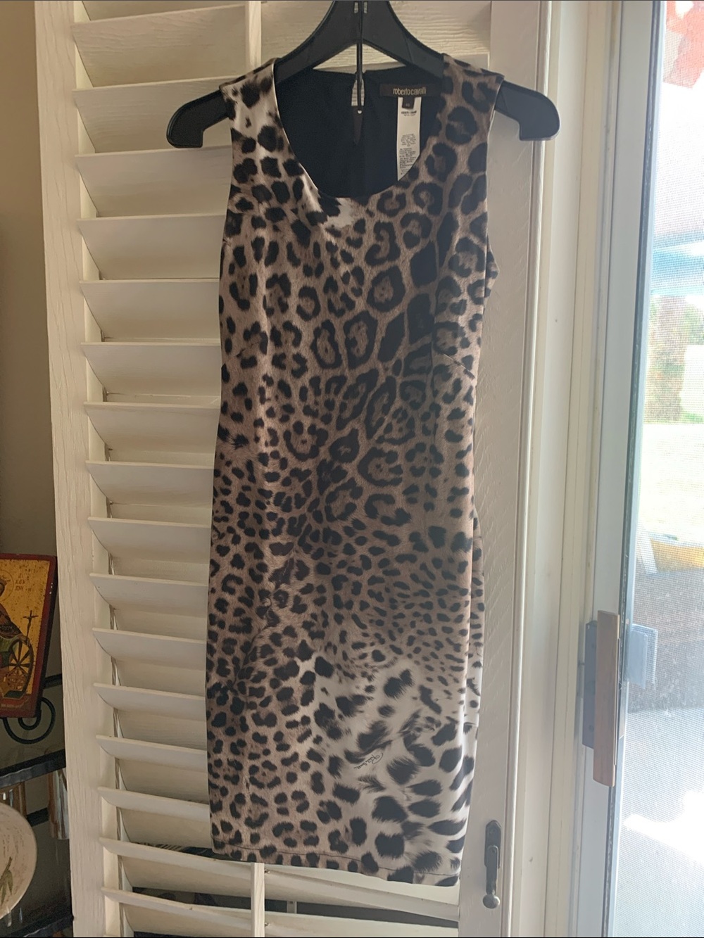 Roberto Cavalli Leopard Print Sleeveless  Dress in Black and Brown